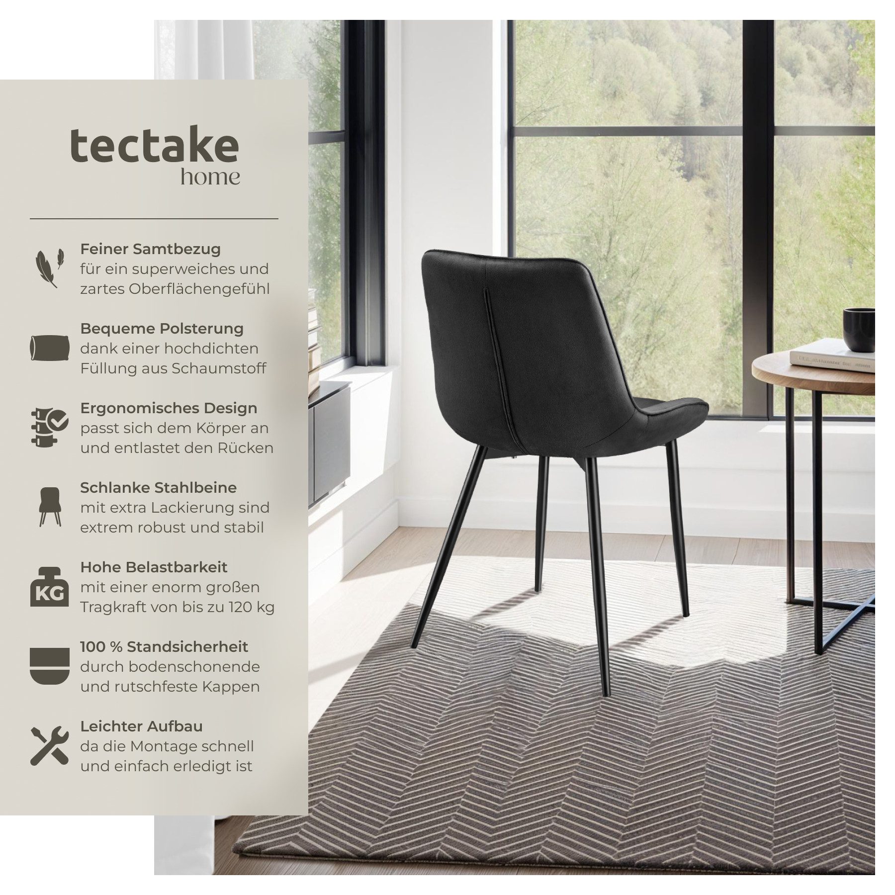 tectake Esszimmerstuhl Set Stuhl Monroe Samtoptik (Set, 4 St), Ergonomisch günstig online kaufen