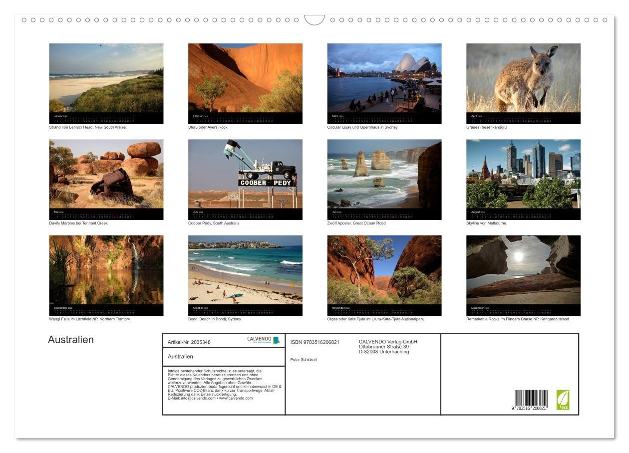 Thumbnail - CALVENDO Wandkalender Australien (Wandkalender 2026 DIN A2 quer), CALVENDO Monatskalender