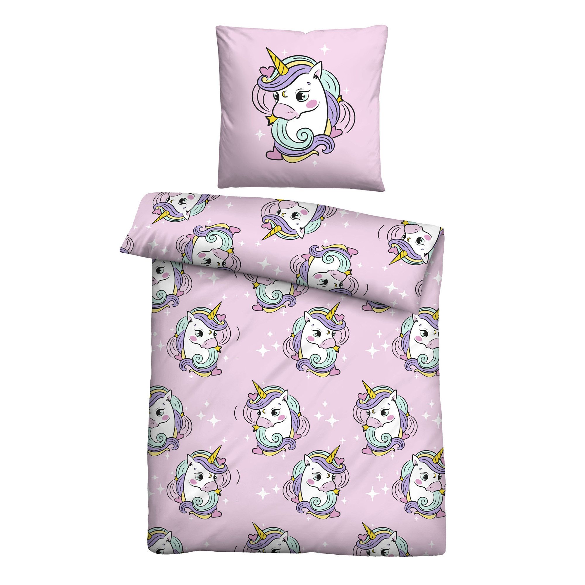 Bestlivings Kinderbettwäsche mit Motiv, Mikrofaser, 2 teilig, 135x200/80x80 cm, mit verdecktem Reißverschluss, atmungsaktiv