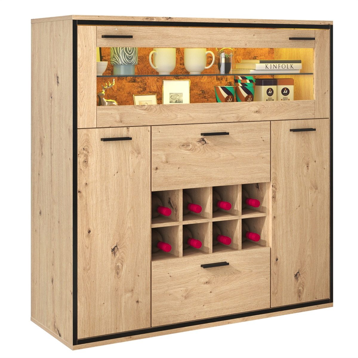 Weinschrank Eleganter Sideboard mit Doppeltüren, Glasregal und Weinhalterung