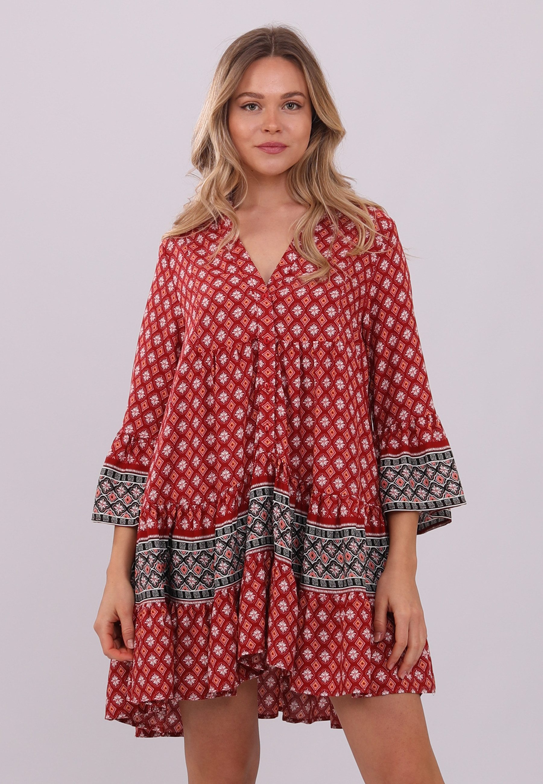 YC Fashion & Style Tunikakleid Traum Kleid in Rot mit Ethno-Mustern Alloverdruck, Boho