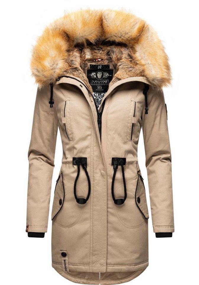 Navahoo Wintermantel Bombii stylischer Damen Winterparka mit Kunstfell-Kapuze,  Winter Parka aus Baumwoll-Material, Innenseite mit Kunstpelz