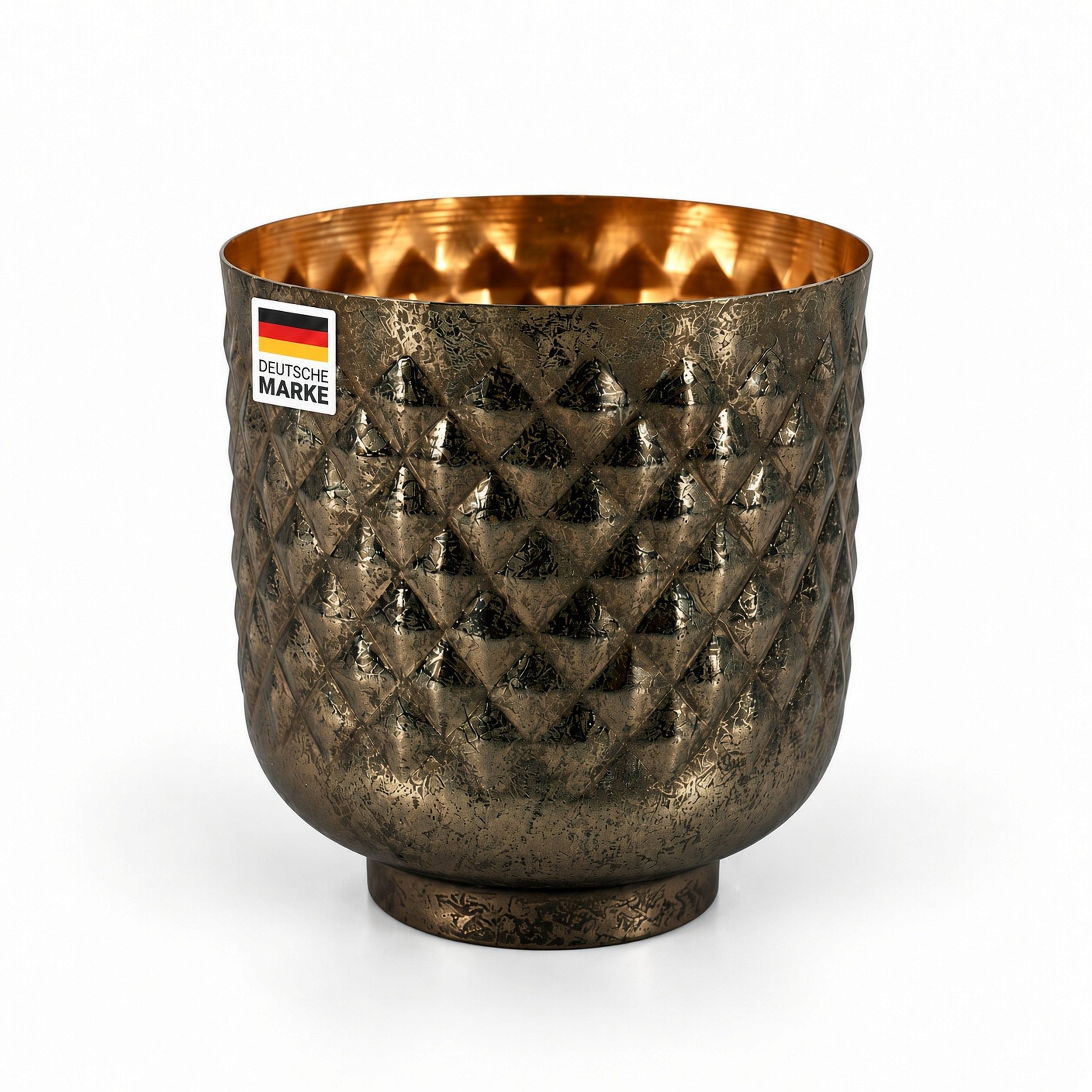 NATIV Blumentopf Pflanztopf Metall handgefertigt 23,5 cm hoch, mit Ablaufstopfen, besonders leicht