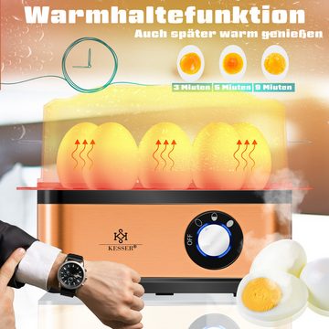 KESSER Eierkocher, für 1 bis 8 Eier elektrisch aus Edelstahl 500W & Warmhaltefunktion