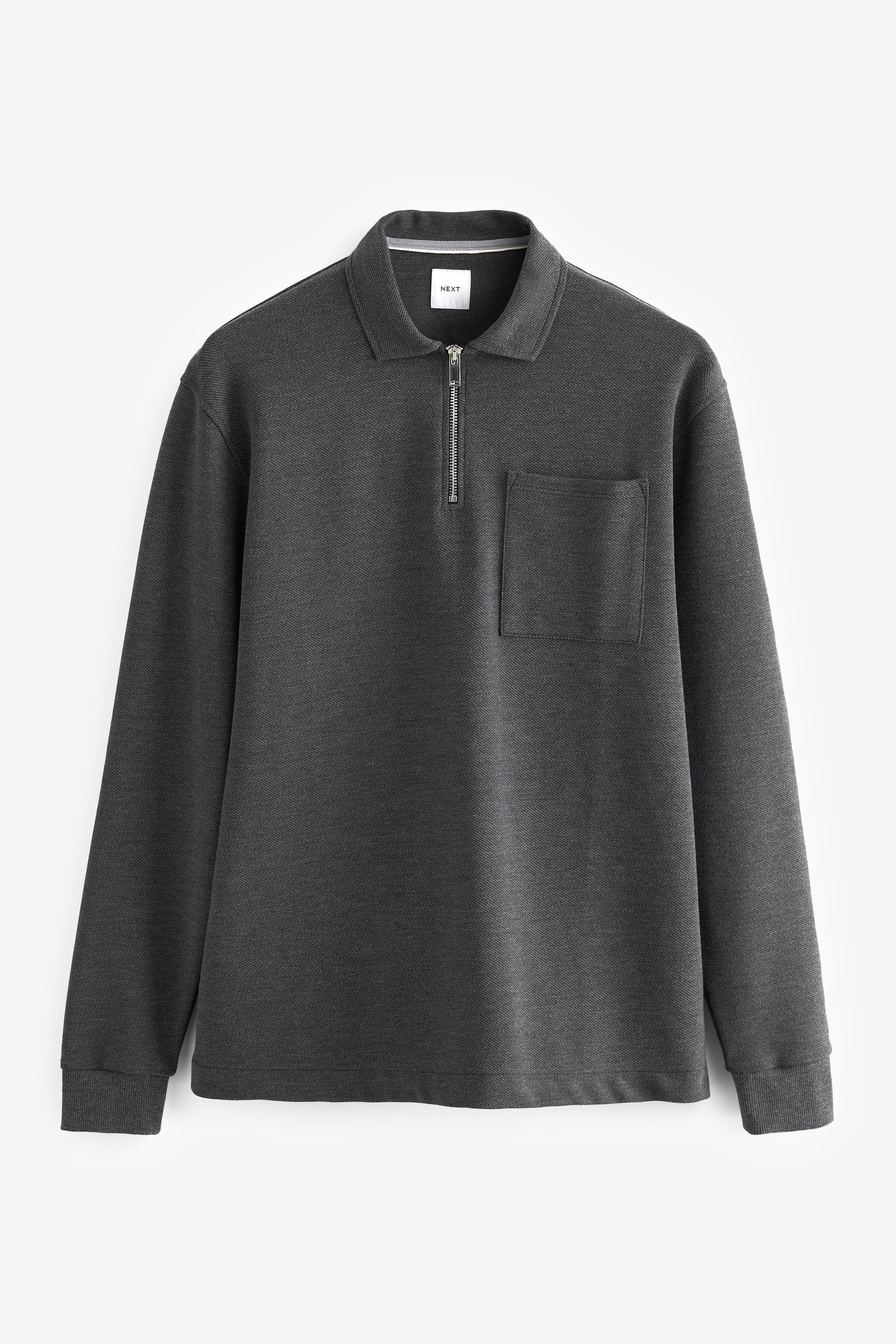 Next Langarm-Poloshirt Strukturiertes, langärmeliges Polohemd (1-tlg) Grey