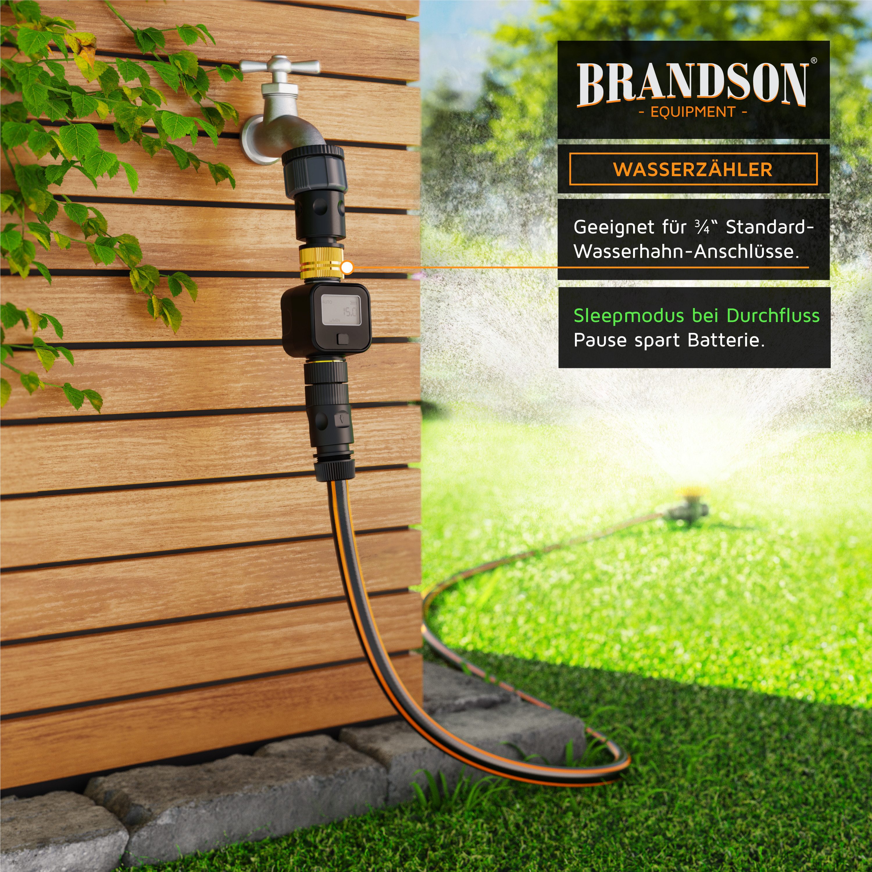 Brandson Wasserzähler Wassermengenzähler digital 3/4 Zoll, Wasseruhr Garten Durchflussmesser, (1-tlg), Display, 4 Modi, Liter/Gallone, Sleepmodus, IPX5, Batteri – Bild 5 von 5