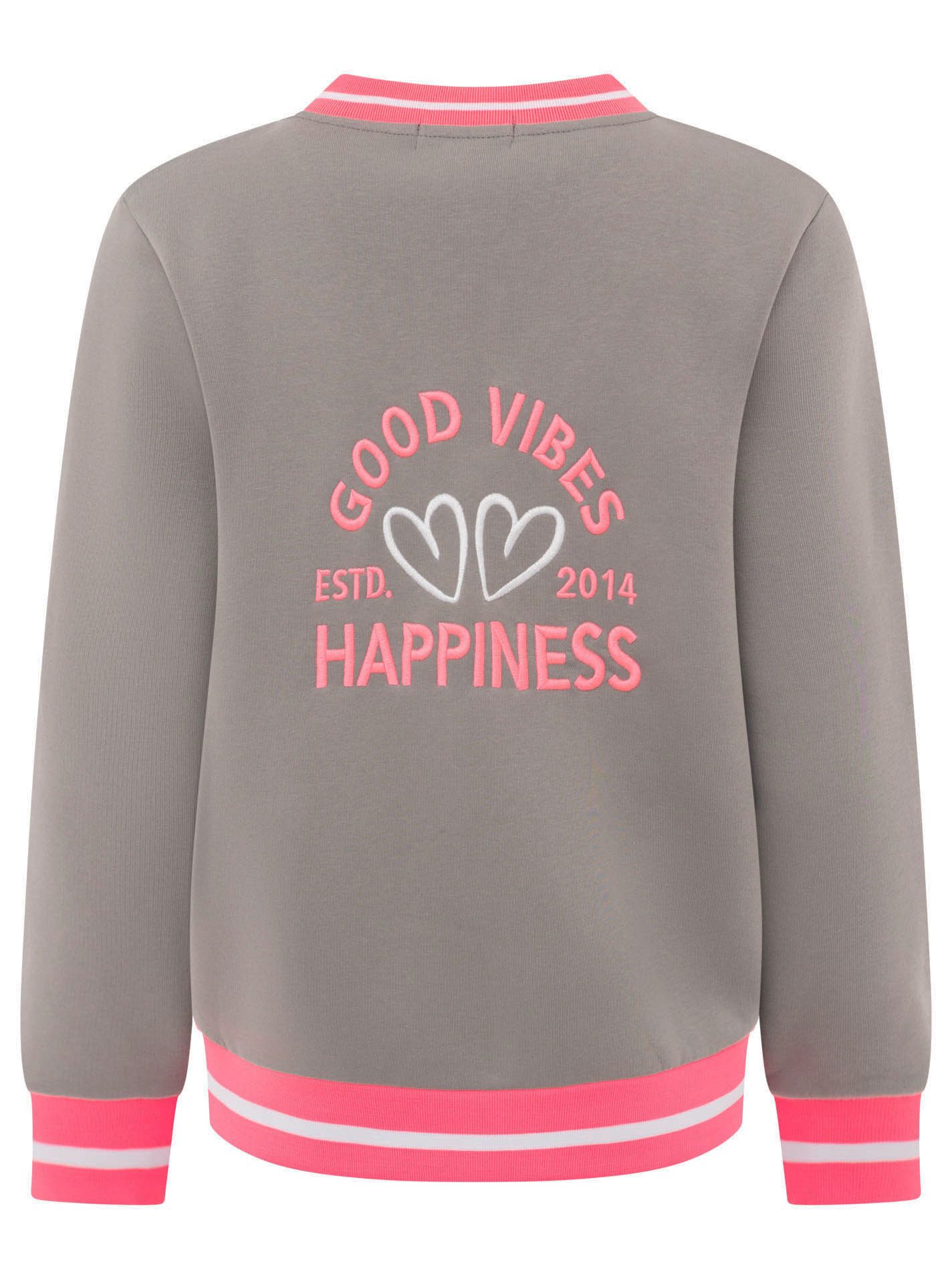 Zwillingsherz Sweatjacke "College" Reißverschluss, gestreiften Rippbündchen, Eingriffstaschen, Stickerei – Bild 4 von 5