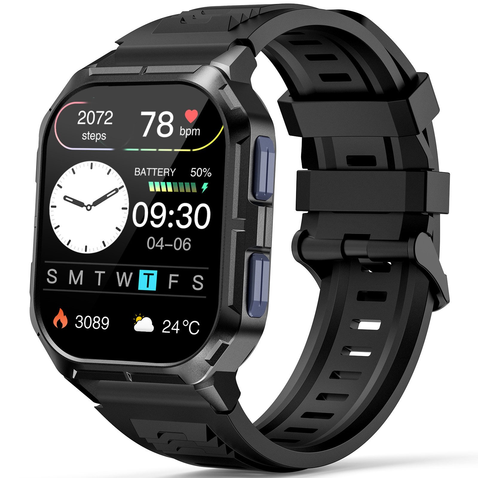 Sytifro Smartwatch Herren, Neue FitnessTracker Uhr, Outdoor Sportuhr, AMOLED Smartwatch, IP68 Wasserdicht Fitness Uhr mit 120+ Sportmodi, Fitness Tracker mit 24/7 Herzfrequenz/SpO2/Schlafmonitor/Schrittzähler, Bluetooth 5.3 Uhr Herren, 350mAh Batterie, ve