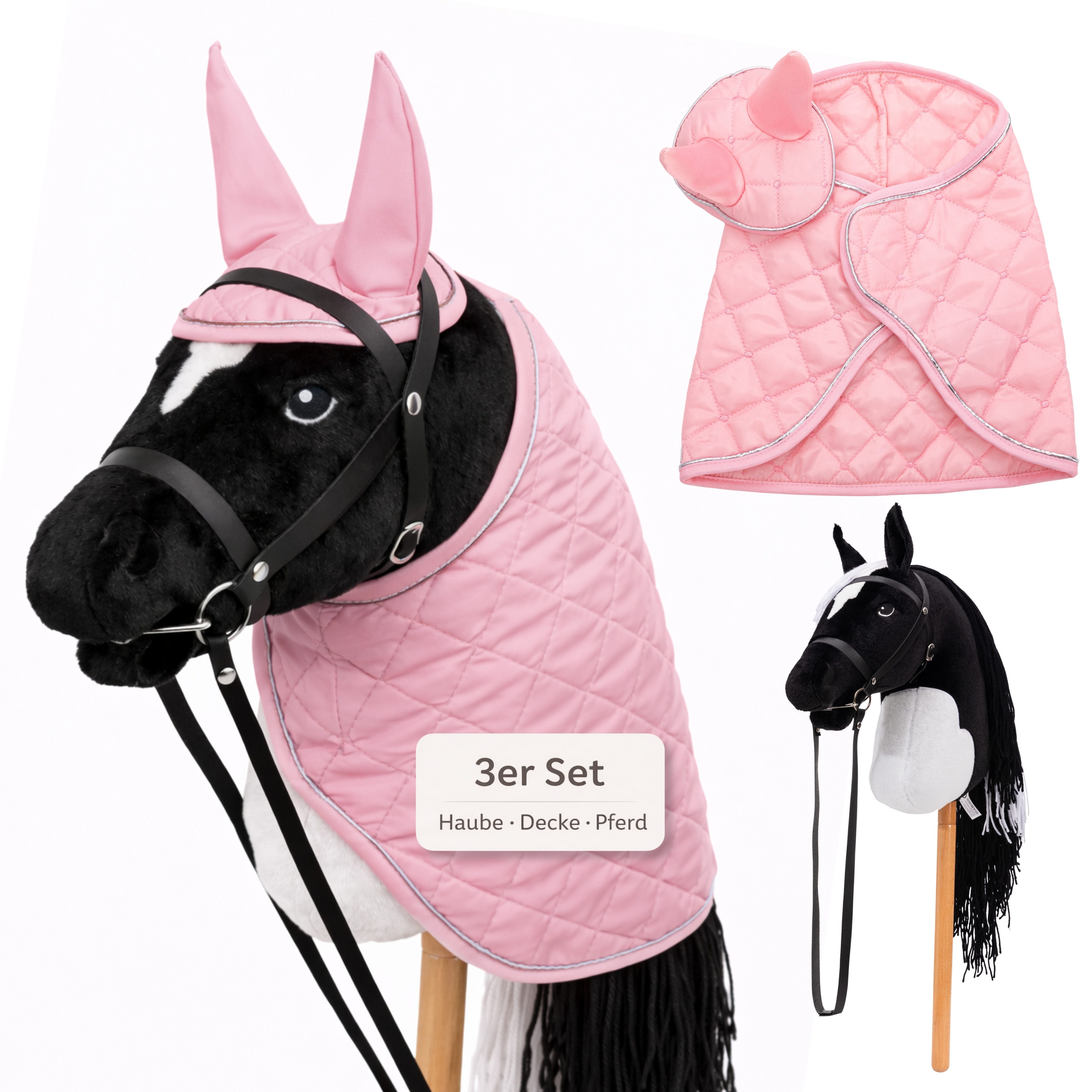 Hoofly Steckenpferd Hoofly® Hobby Horse Pferde Set, (mit Decke, Fliegenhaube, Trense & Schraubstab, Hobby Horsing, Steckenpferd), Abschraubbarer Stab