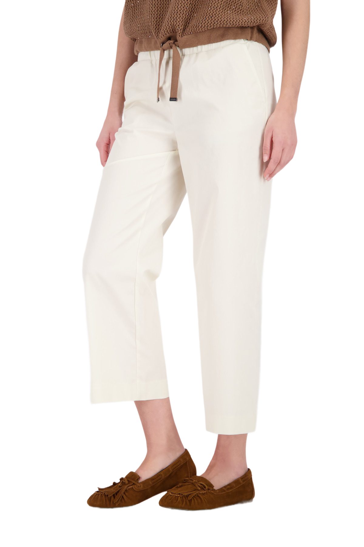 Monari Stoffhose weiß, Casual, Baumwolle, Unifarben, Wide Leg, Mittel
