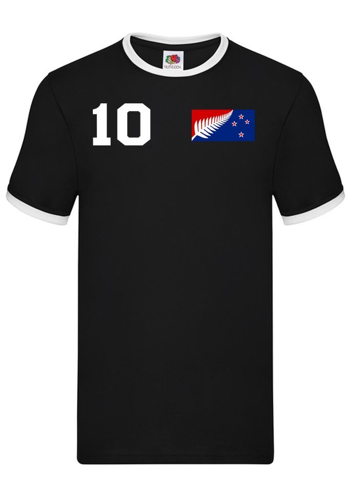 T-Shirt New Mit Brownie Kontrastnaht & Herren Trikot Fußball Neuseeland Zealand Blondie Weltmeister WM Sport