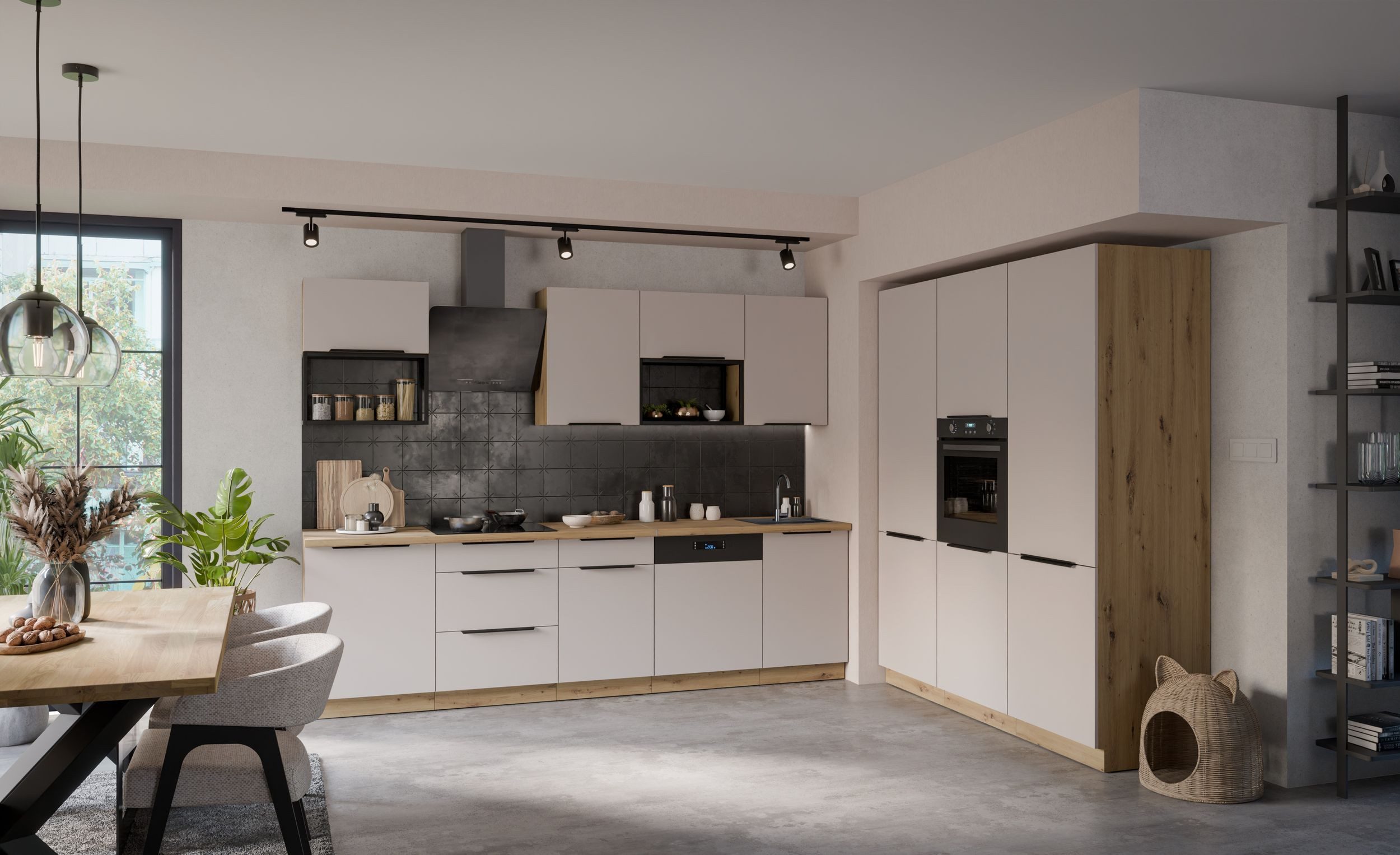 Küchen-Preisbombe Кухниzeile SOLANO LOFT 280 + 180 Кухниblock Küche Einbauküche Kaschmir + Eiche