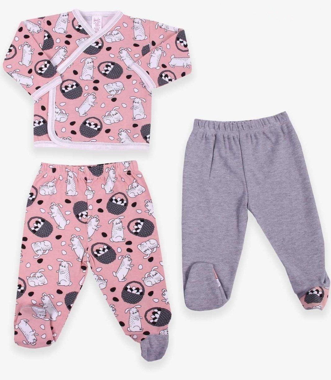 Breeze Neugeborenen-Geschenkset Baby 3er Sets (3er Set, Oberteil, Unterteile) 3Teiler niedliche Designs Print Design Pink