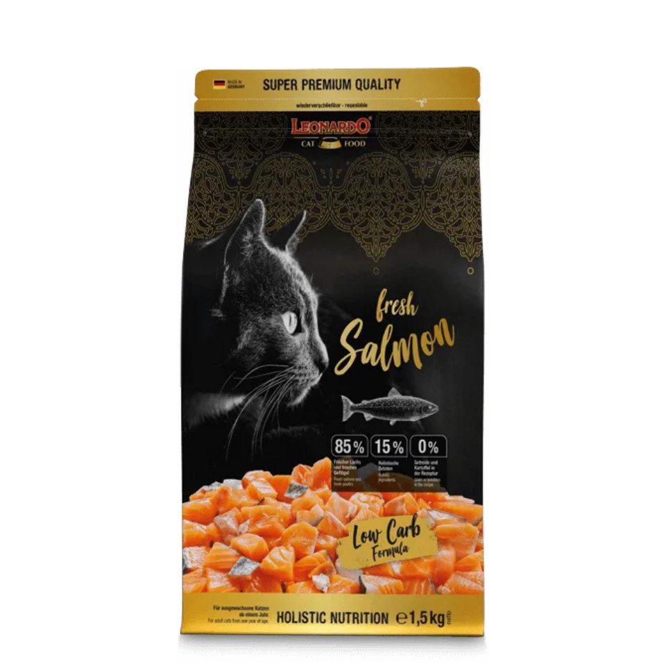 Leonardo Catfood Fresh Salmon & Poultry - getreidefreies Trockenfutter mit 85% Fleisch, Trockenfutter für: Katzen