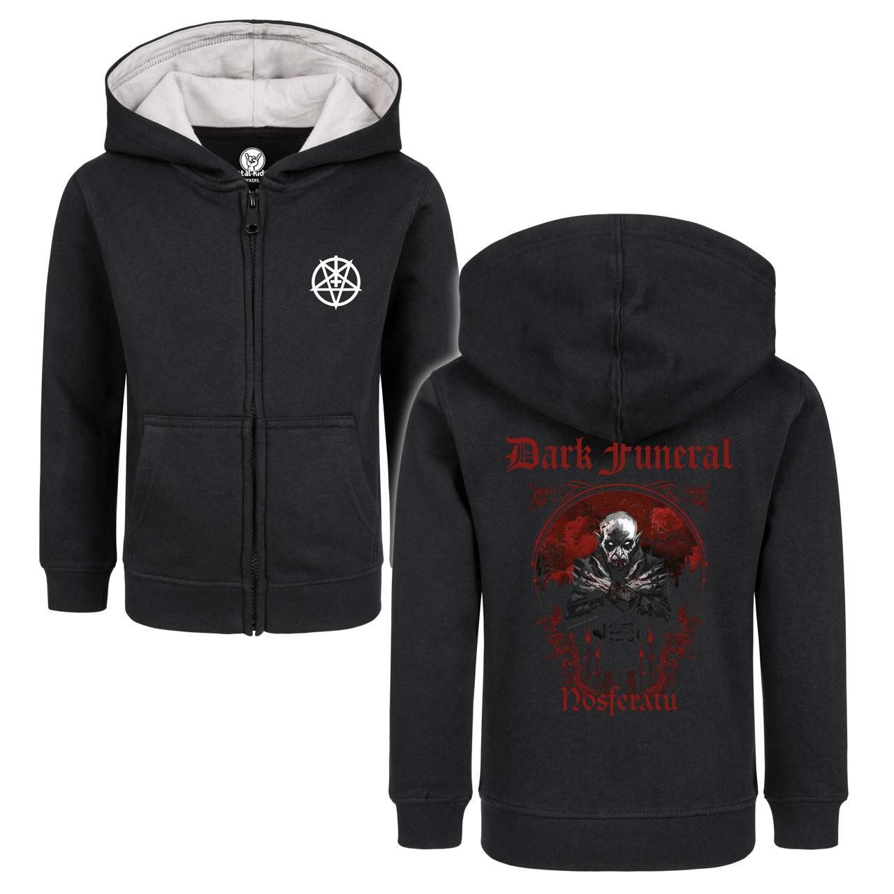 Kapuzensweatjacke mit Dark Funeral (Nosferatu) Aufdruck für Kinder von 2–14 Jahren