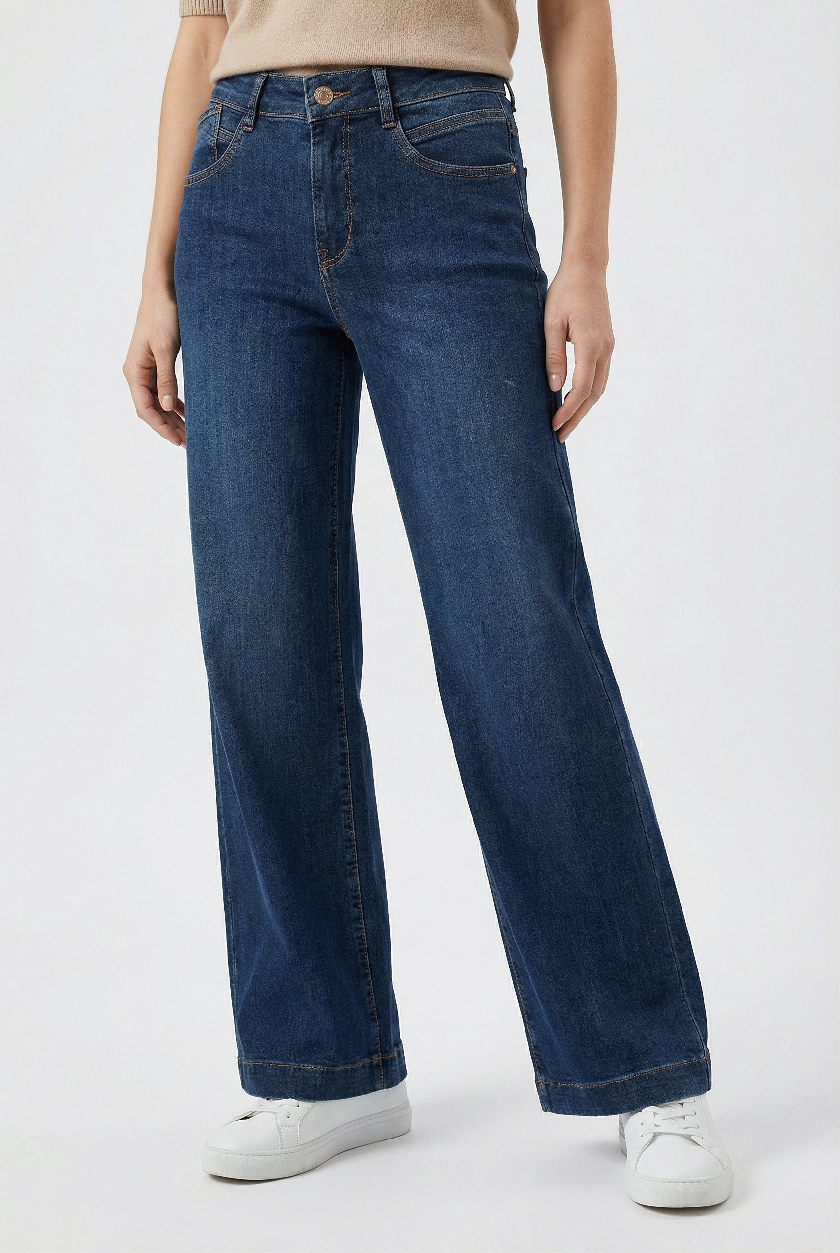MAC Stretch-Jeans RICH PALAZZO Naht-Details an den Gesäßtaschen