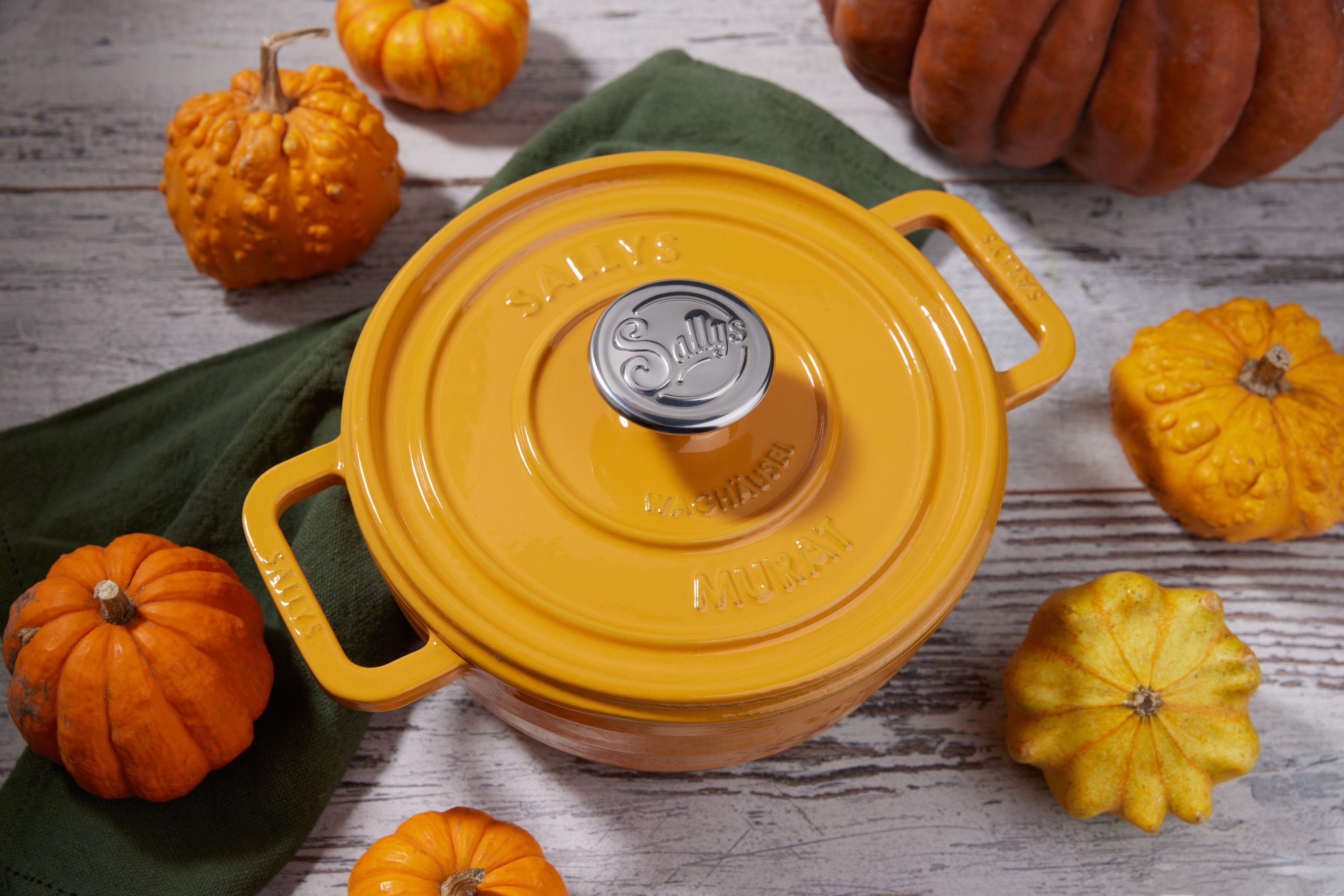 Sallys Bräter Vielseitiger Gusseisentopf Murat, perfekt zum Schmoren & Brotbacken, Vollgusseisen mit hochwertiger Emaille-Beschichtung (inklusive Kochheft, gleichmäßige Wärmeverteilung & ofenfest bis 250 °C), Mittlere Größe – Ø 22 cm / 2,2 l