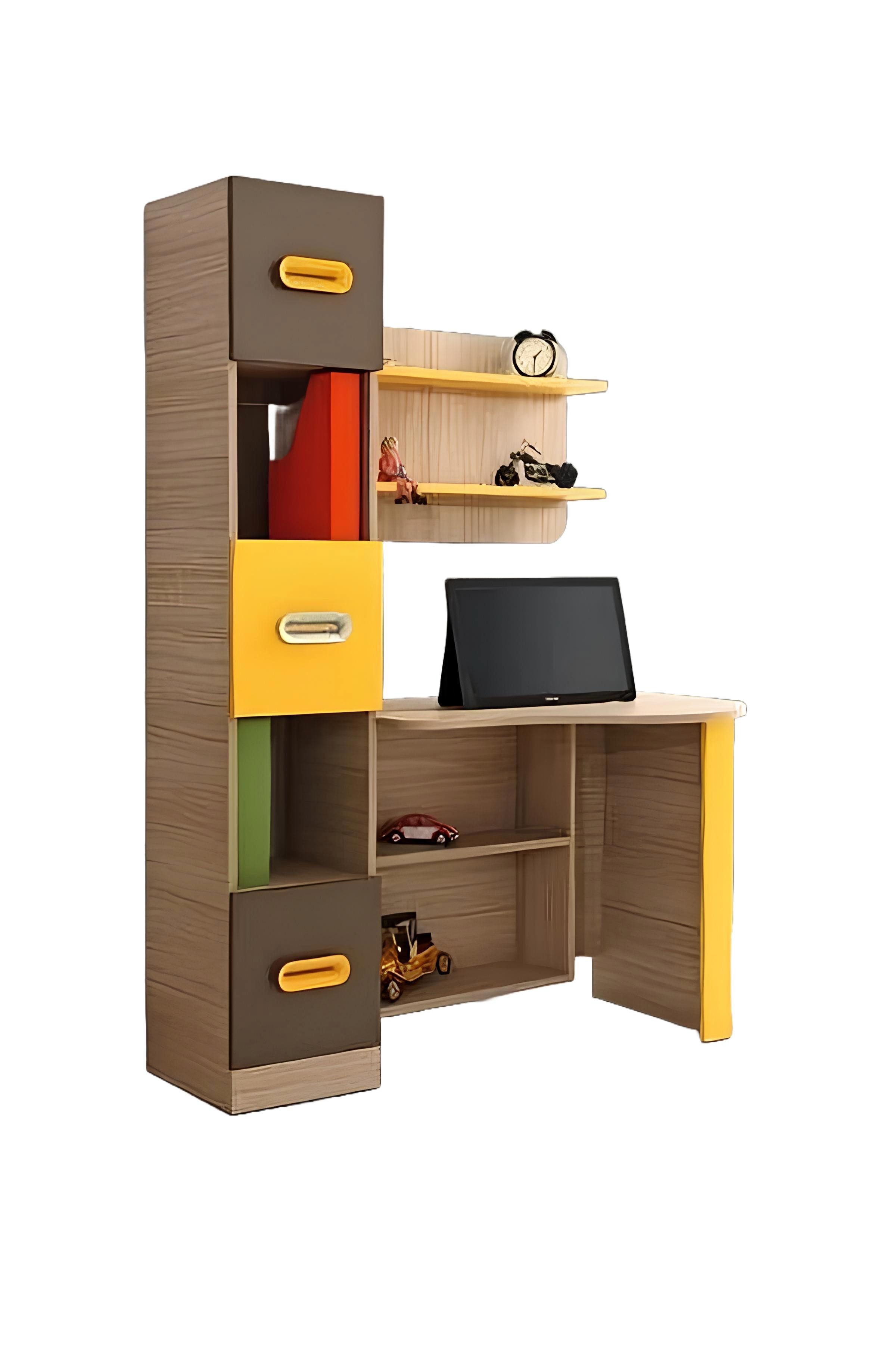 JVmoebel Schreibtisch Modernes Schreibtisch Design Regale Farbakzente Gelb Braun Büro Möbel (1-St., Schreibtisch), Made in Europa