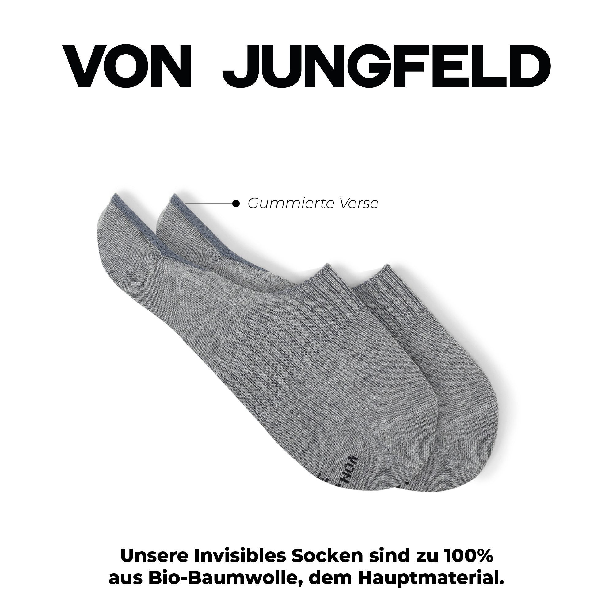 von Jungfeld Füßlinge ESSENTIALS Bio-Baumwolle 35-46 Unisex 2 Paar (2-Paar, 2 Paar) Rutschfeste Füßlinge, unsichtbare Sneaker-Socken aus Bio-Baumwolle