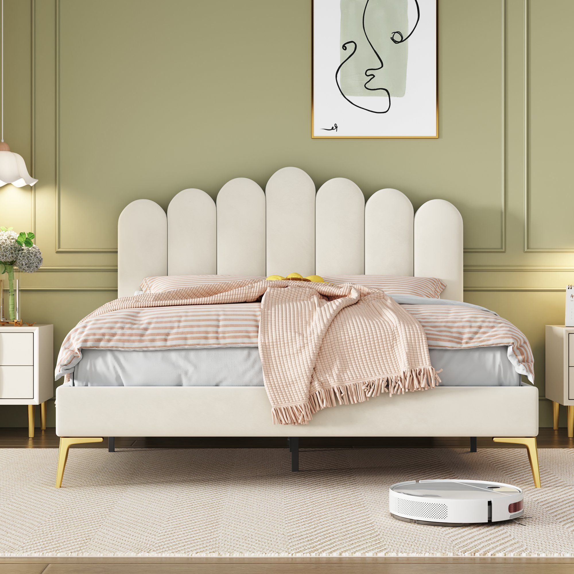 Sweiko Polsterbett, Doppelbett mit verstellbarem Kopfteil, Samtbezug, 140*200cm