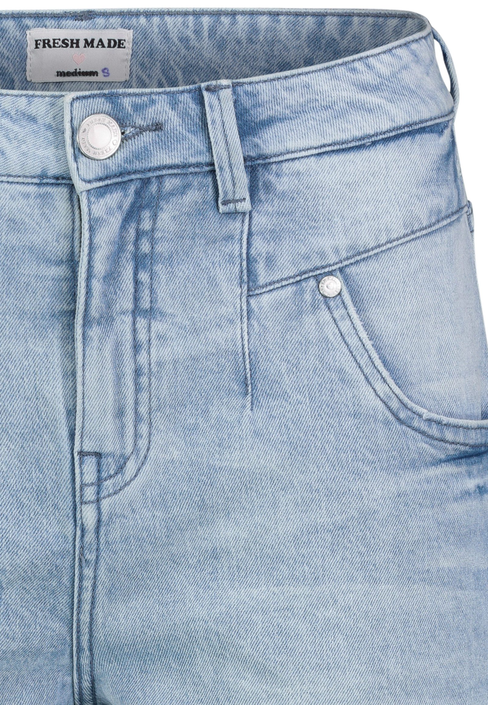 Fresh Made Jeansbermudas Damen Denim Shorts mit Teilungsnähten Stretchjeans, 5-Pocket-Form