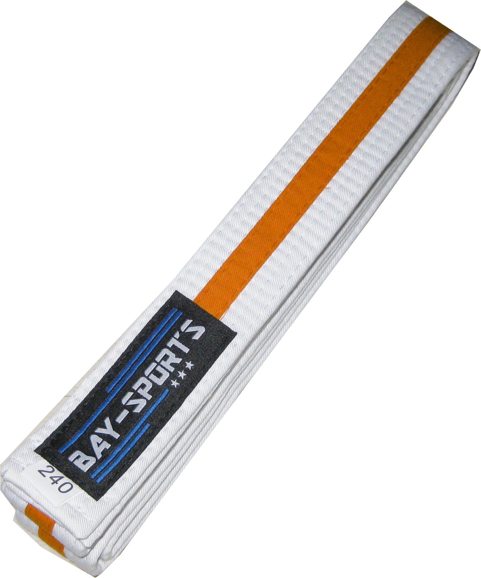 BAY-Sports Karateanzug Budogürtel weiß/orange/weiß Zweifarbig, Karategürtel Kampfsportgürtel (Standard, Traditionell), Judogürtel, Taekwondogürtel, Länge 160 cm - 350 cm