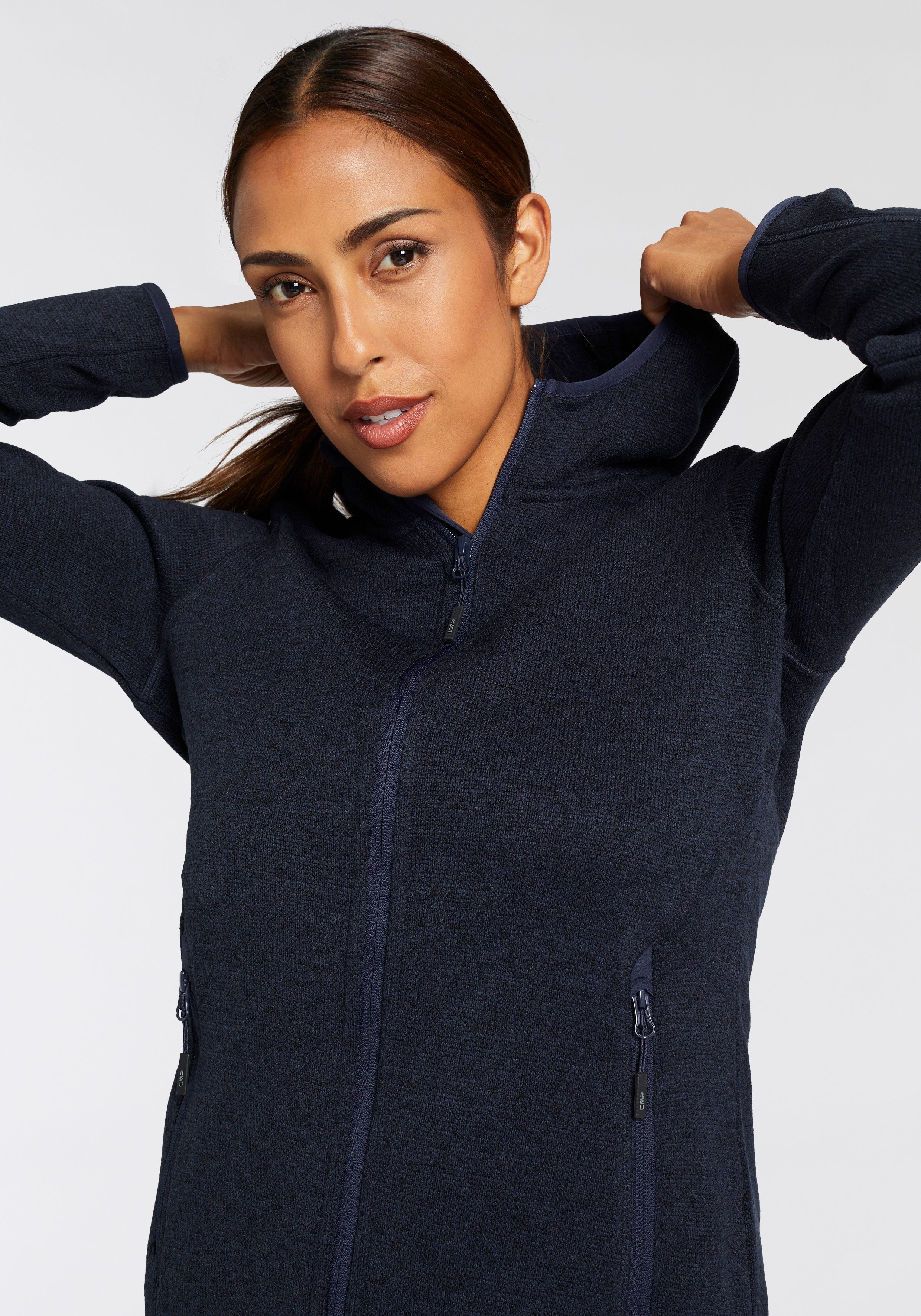 CMP Strickfleecejacke KNITTED MELANGE HOODY WOMAN HOODY JACKET Ünbergangsjacke für Outdoor-Aktivitäten, mit Kapuze, atmungsaktiv