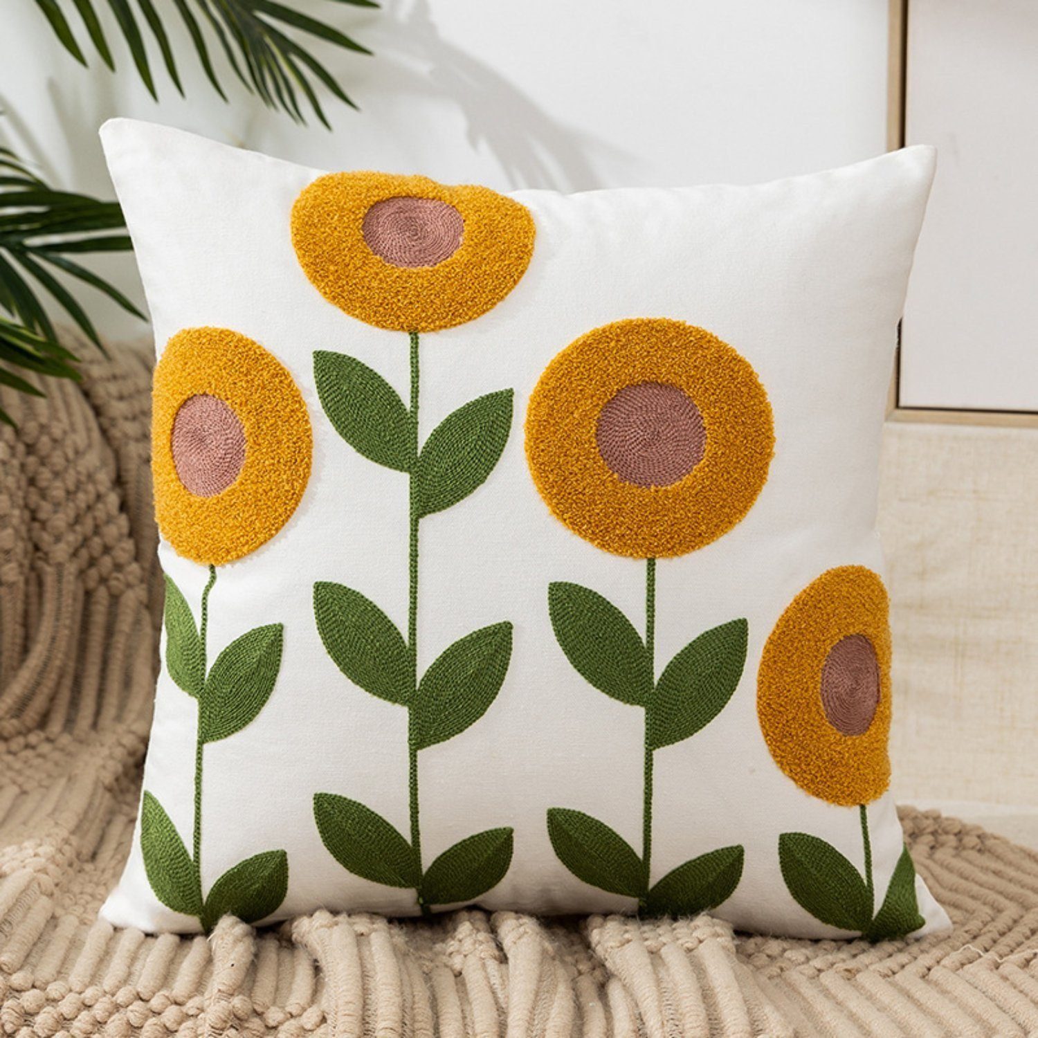 BYSURE Kissenbezüge Bestickte Blumen Kissenhülle 45x45cm, günstig online kaufen