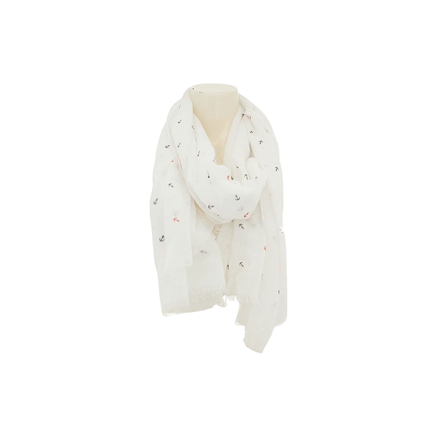 Modeschal Sommer Damen Schal » Maritimes Design » Halstuch weiß mit Ankern