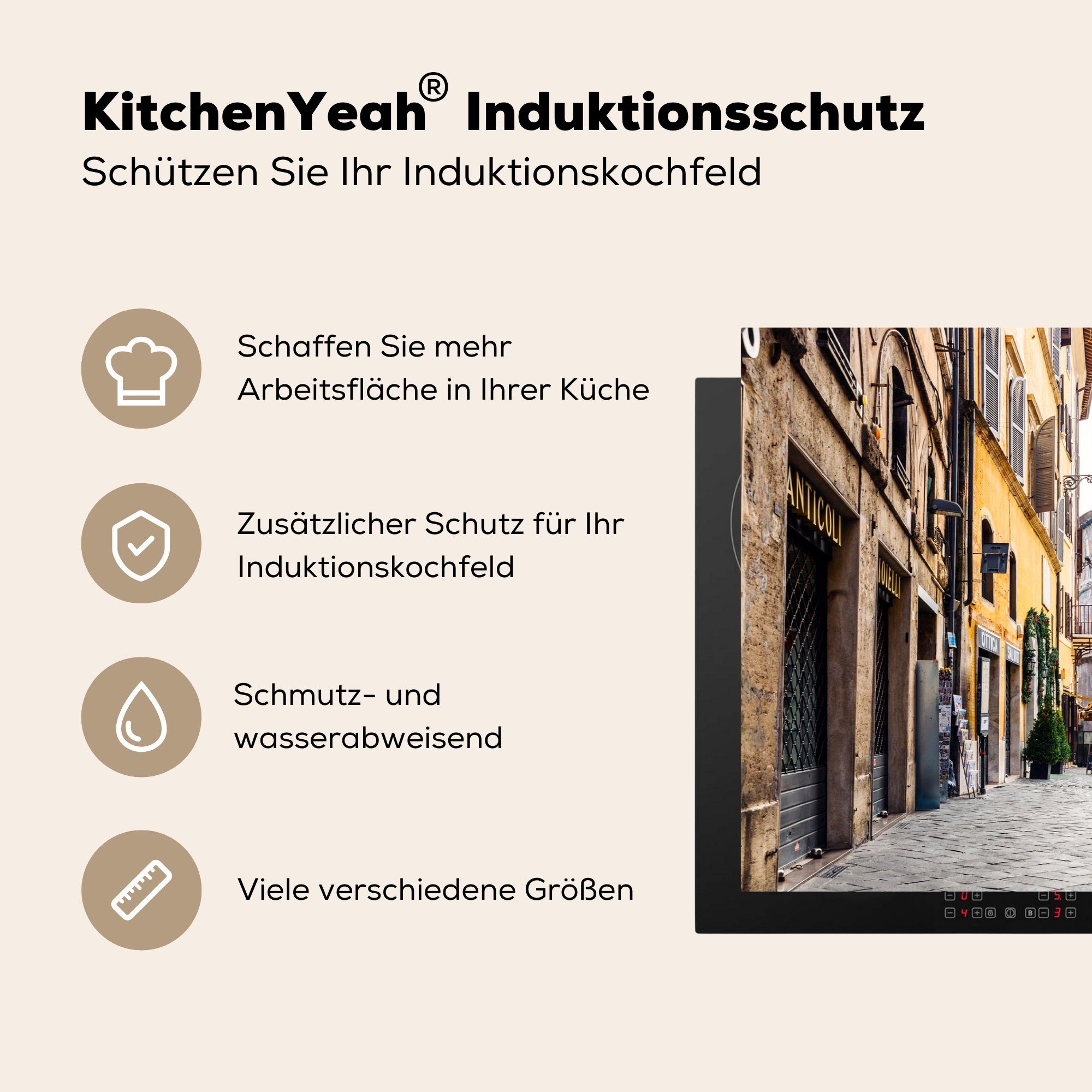 die Induktionskochfeld - Bauwerke, Rom cm, für - (1 81x52 tlg), Ceranfeldabdeckung MuchoWow Schutz Italien Vinyl, küche, Herdblende-/Abdeckplatte