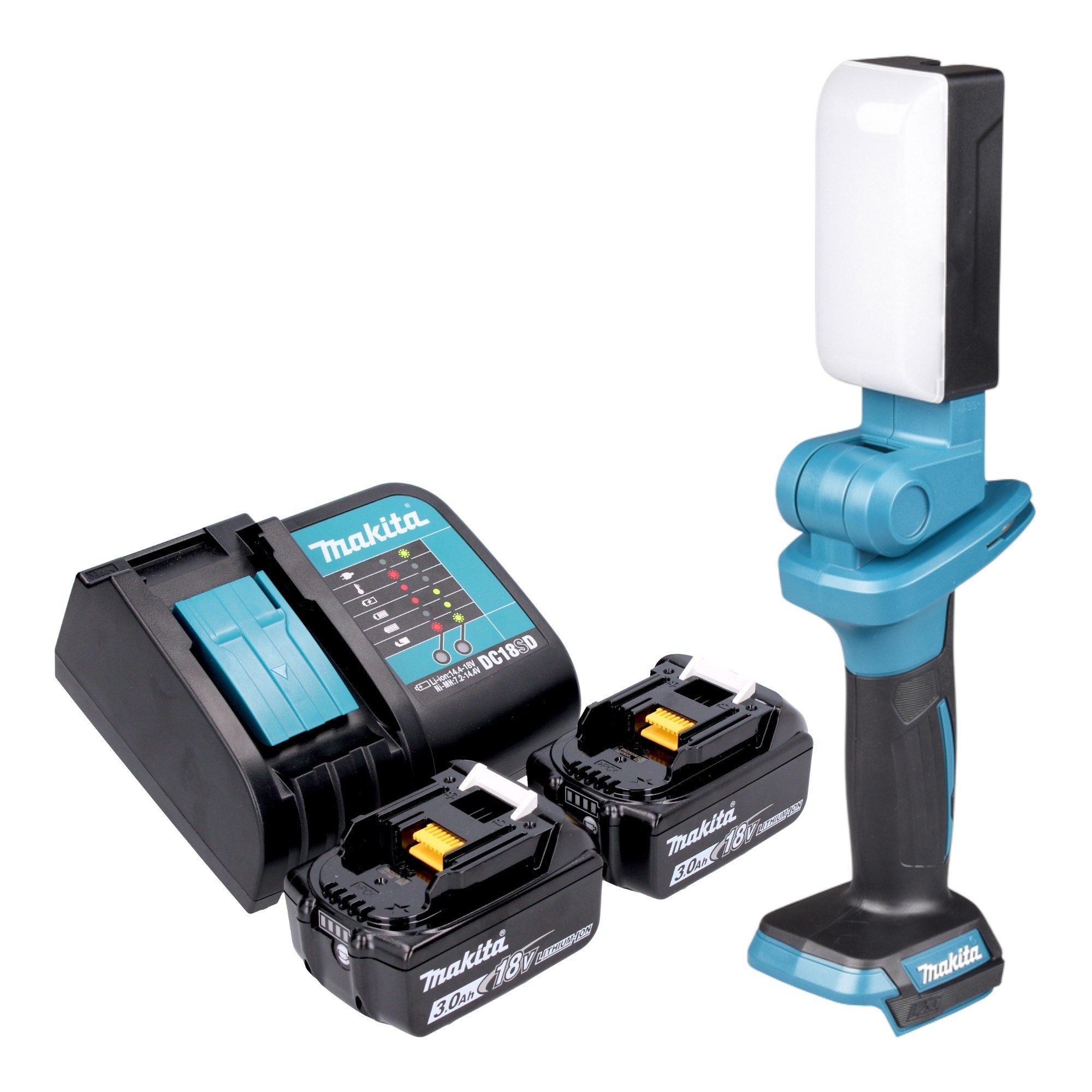 Makita Baustrahler DML 816 SFX 18 V 500 lm LED + 2x Akku 3,0 Ah + Ladegerät