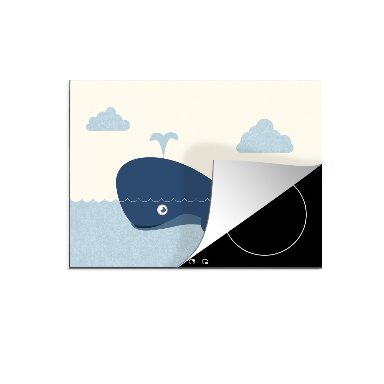 MuchoWow Herdblende-/Abdeckplatte Eine Illustration eines Wals im Wasser, Vinyl, (1 tlg), 70x52 cm, Mobile Arbeitsfläche nutzbar, Ceranfeldabdeckung