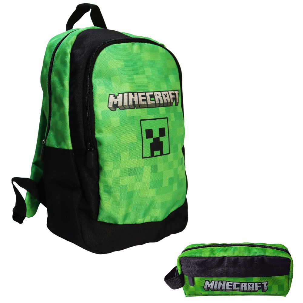 Minecraft Kinderrucksack Minecraft Creeper 2tlg Rucksack Backpack Federtasche (Spar-Set, 2-tlg)