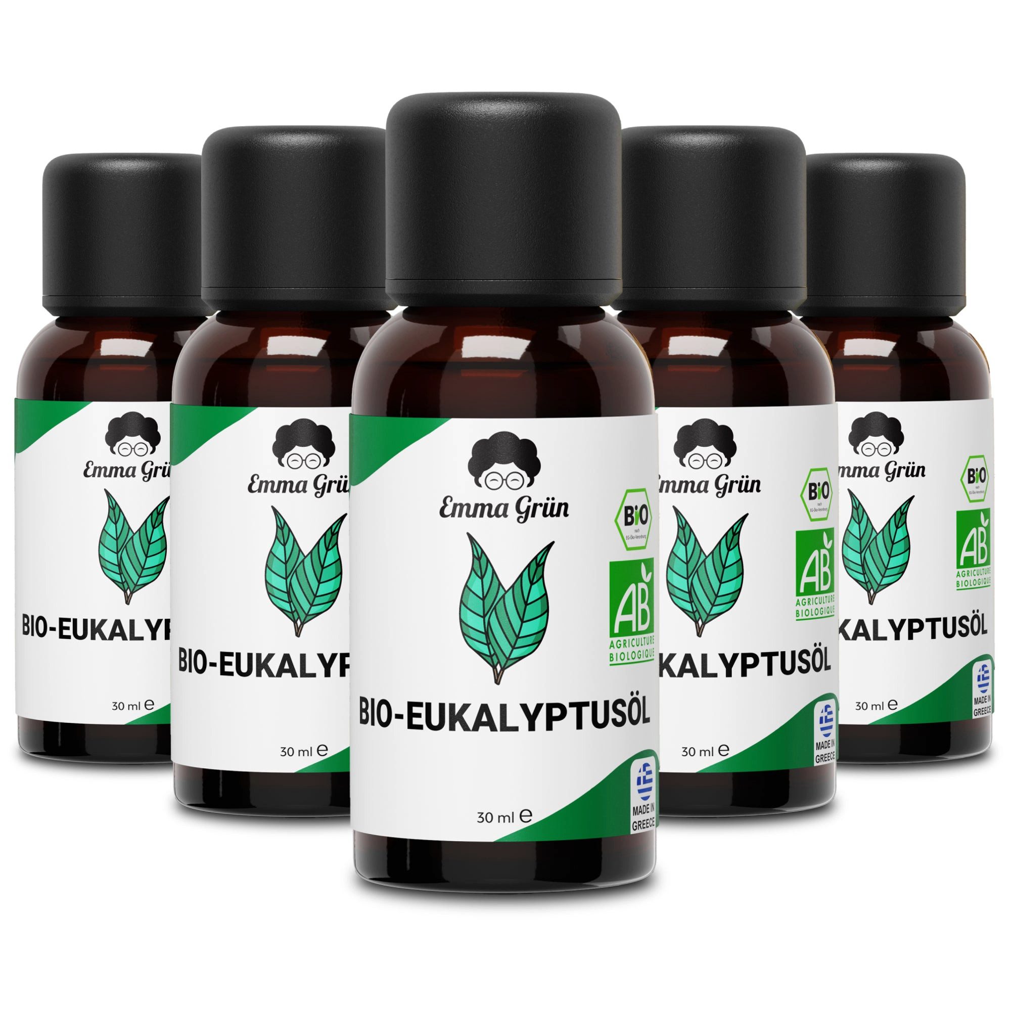 Emma Grün Duftöl Bio Eukalyptus, ätherisch, naturrein & hochdosiert (Set, Je nach Auswahl: 1x, 2x oder 5x Bio Eukalyptusöl 30 ml), Höchste Bio-Zertifizierung als Lebensmittel, naturrein & ohne Zusätze