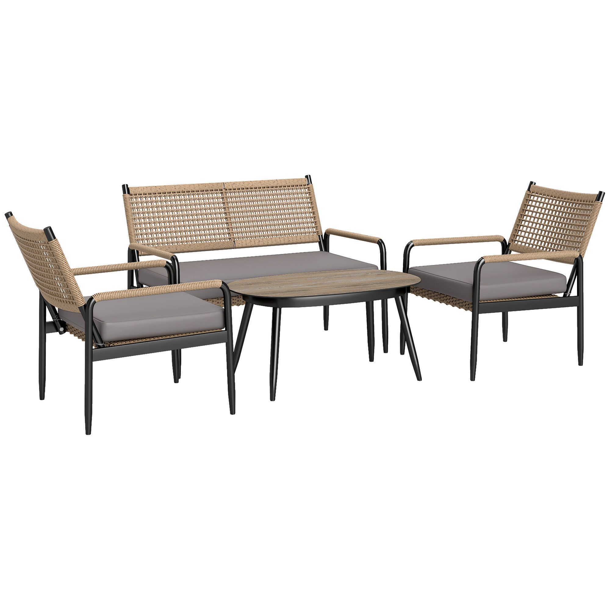 Outsunny Sitzgruppe mit 2er Sofa, Sessel, günstig online kaufen