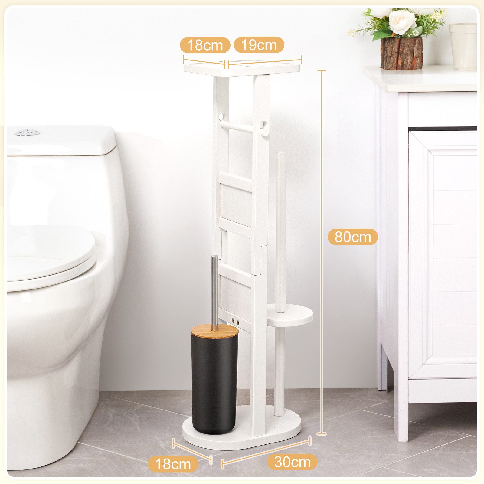 Yorbay WC-Garnitur Toilettenpapierhalter stehend aus Bambus, (WC-Bürstenhalter/Ablage, /Toilettenbürste/Klorollenhalter), Stand WC Garnitur mit Klobürste für WC – Bild 5 von 5