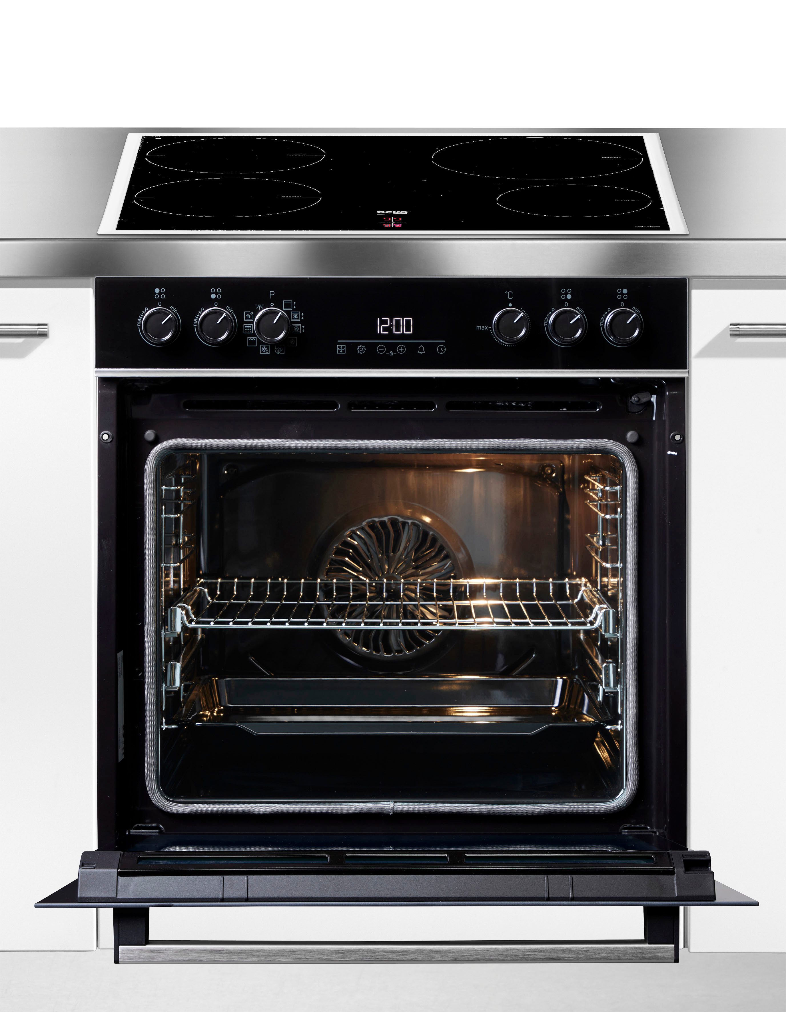BEKO Induktions Herd-Set BBUM13340XMPEF, mit 2-fach-Teleskopauszug, Pyrolyse-Selbstreinigung, FlexiCrisp – Knusprige Perfektion ohne Verschieben des Blechs