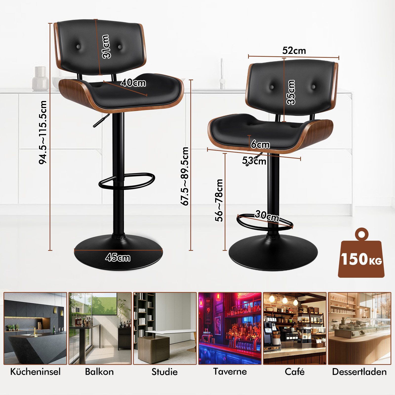 ALFORDSON Barhocker Verstellbarer, Sitzfläche aus geknöpftem PU-Leder (1er- günstig online kaufen