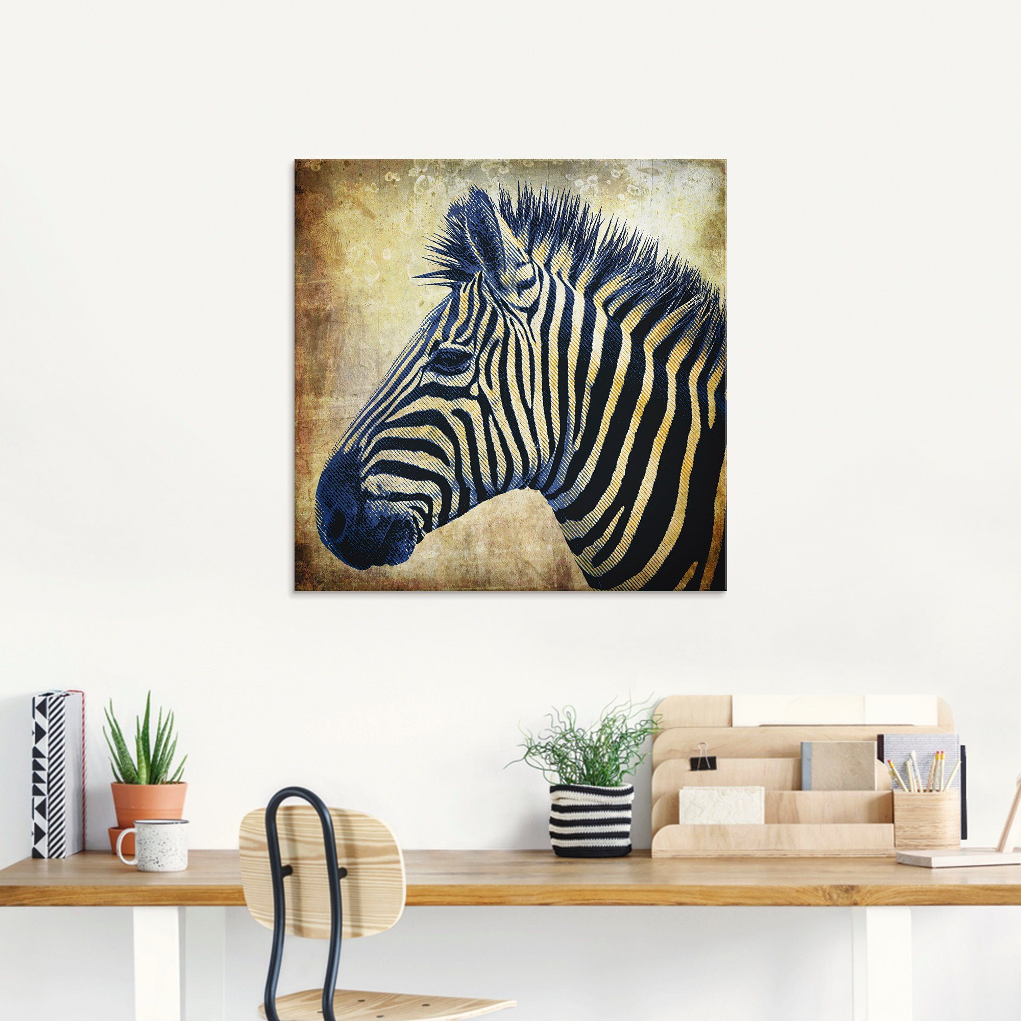 Wildtiere Größen Artland St), Porträt PopArt, (1 Glasbild Zebra verschiedenen in