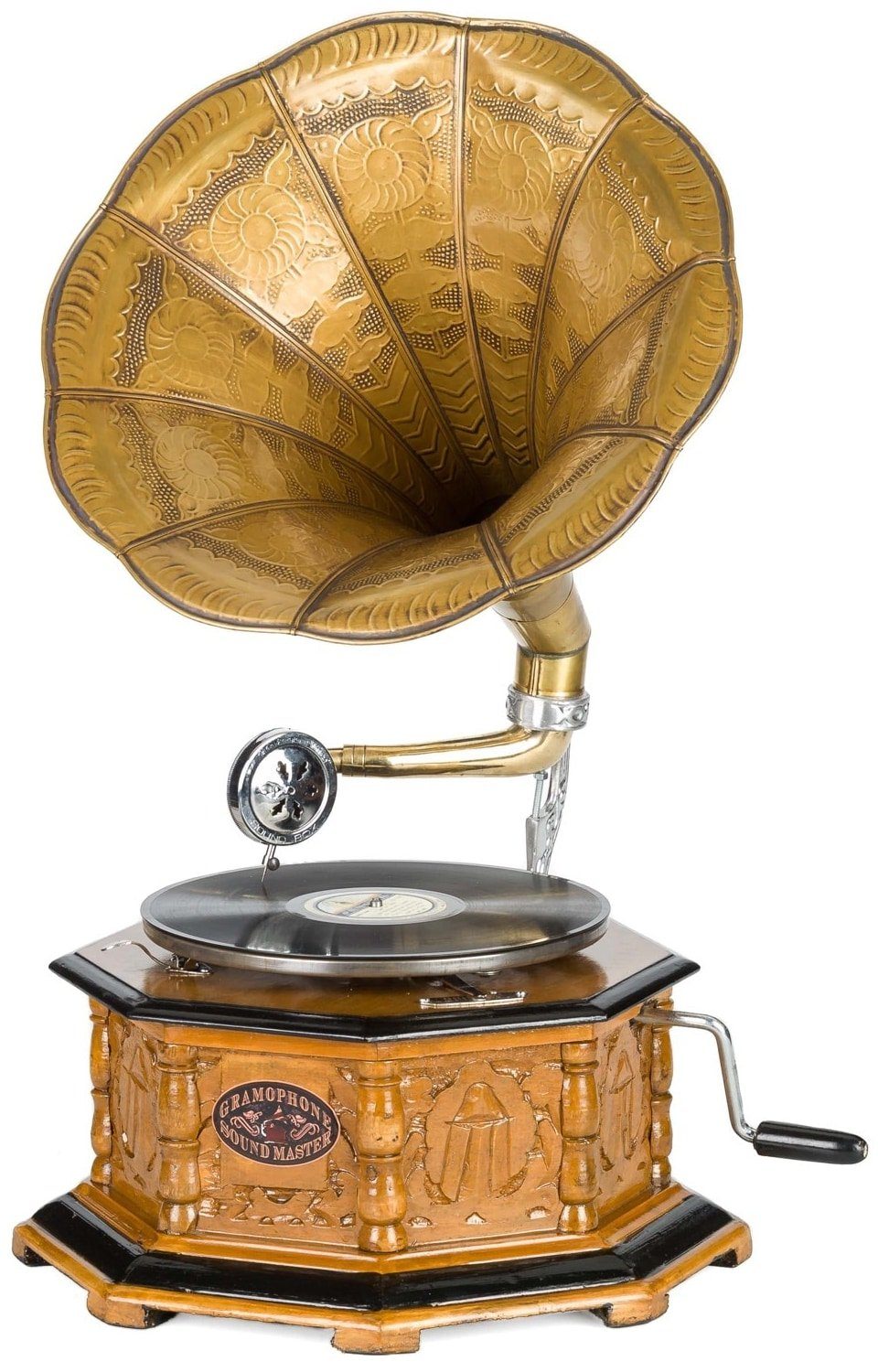 Dekoobjekt Grammophon Trichtergrammophon für Schellack Platten Gramophone im anti