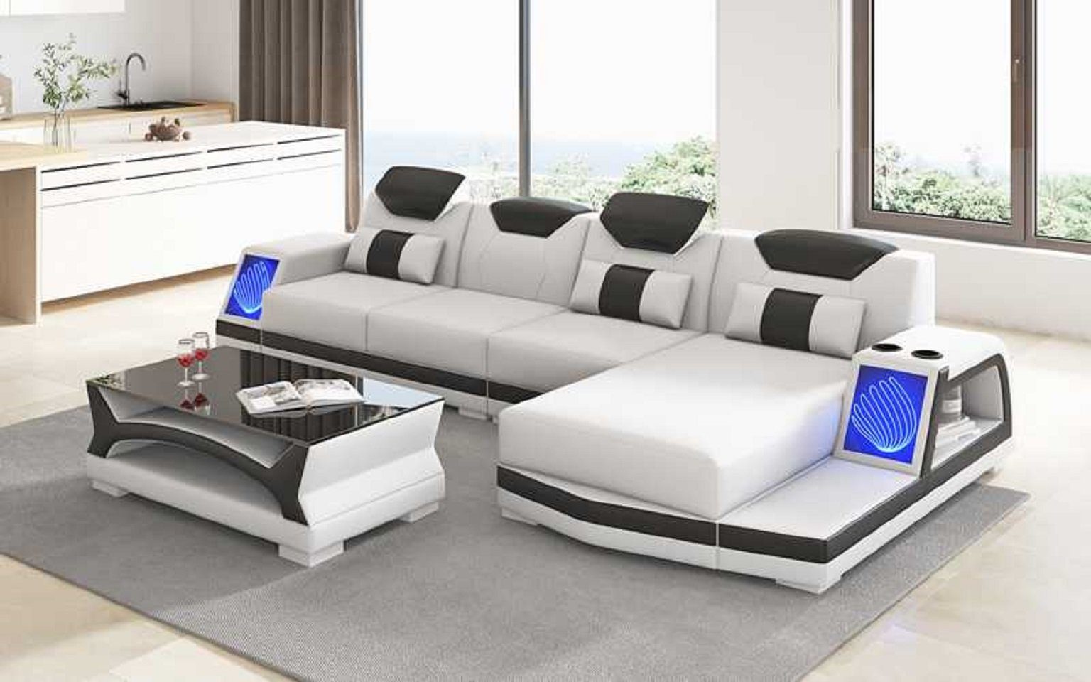 JVmoebel Ecksofa Luxus Ecksofa L Form Mit LED Couch Sofa Moderne Eckgarnitur, 3 Teile, Mit LED Weiß