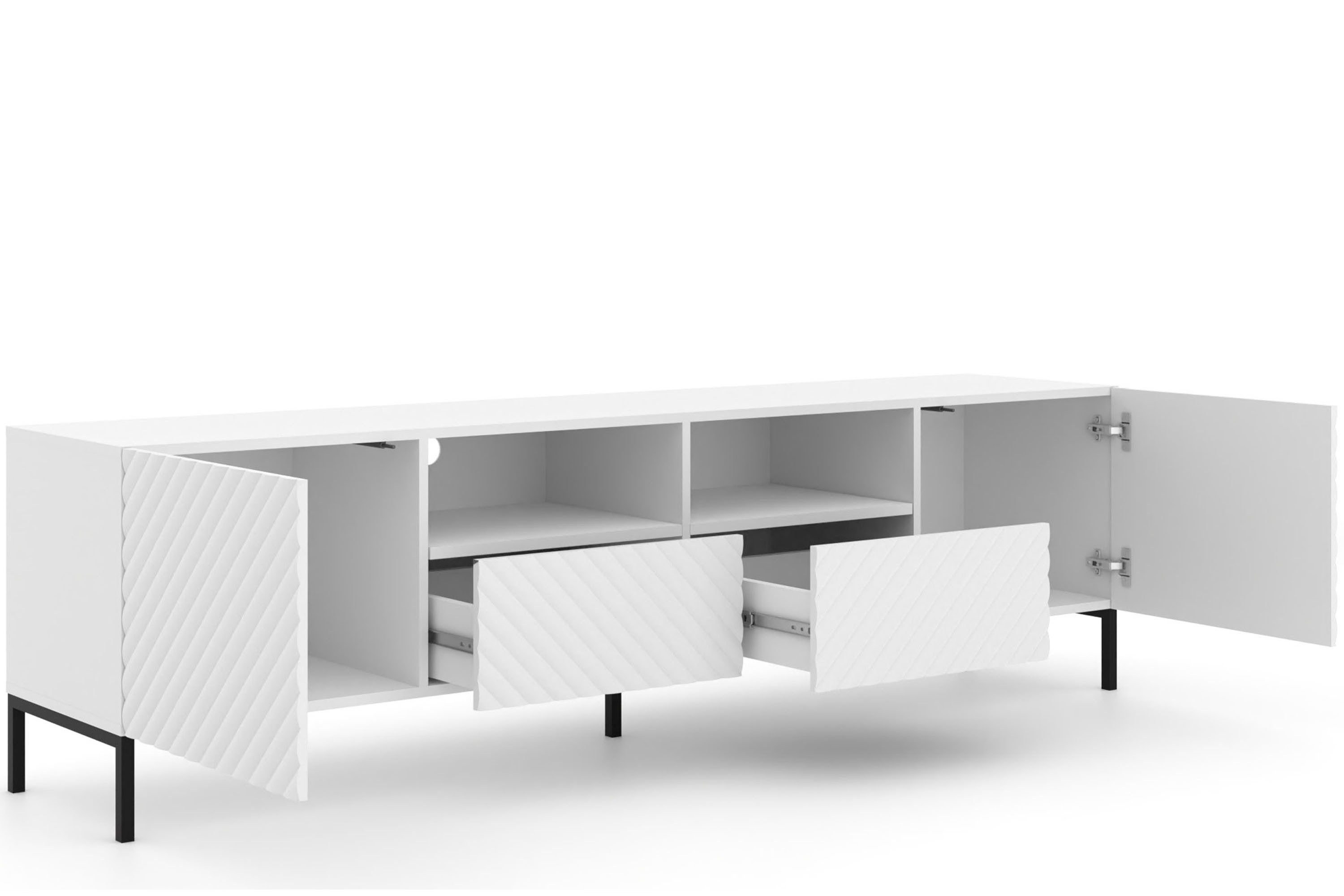 KONSIMO® Lowboard ADENO TV-Schrank, TV-Board, mit Push-to-Open-Funktion, Breite 150 cm, geriffelte matte Fronten, ABS-verstärkte Kanten, Metallfüße 15 cm