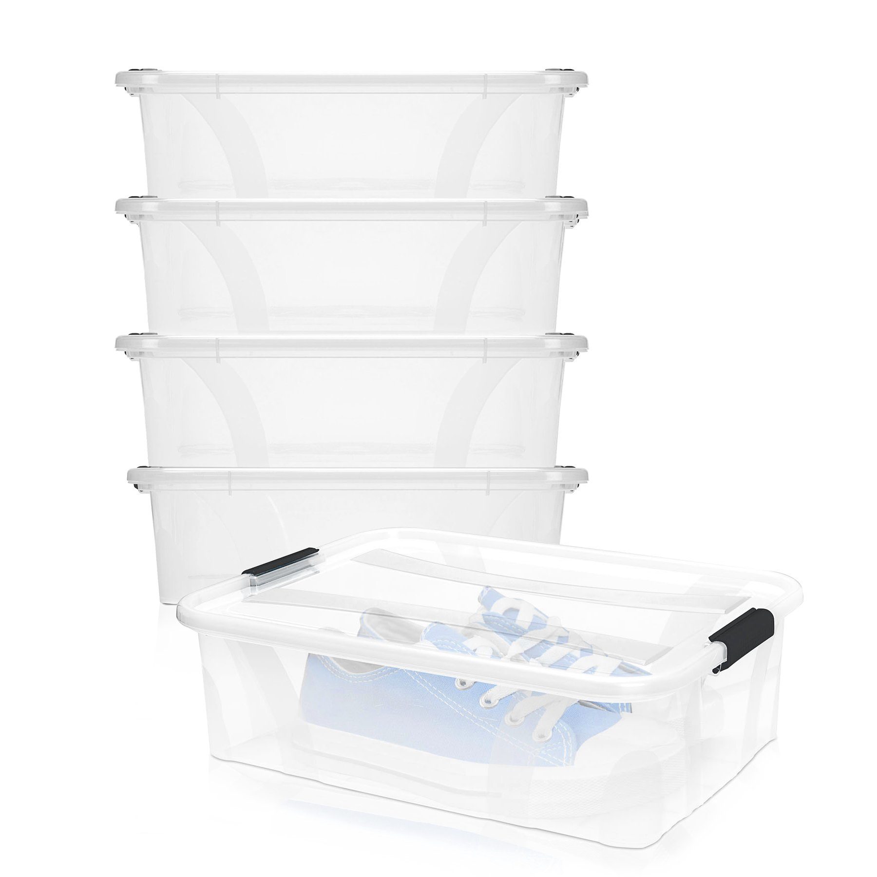 Aufbewahrungsbox 4x Stapelbox mit Deckel 7L + Clipverschluss Ordnungsbox stapelbar