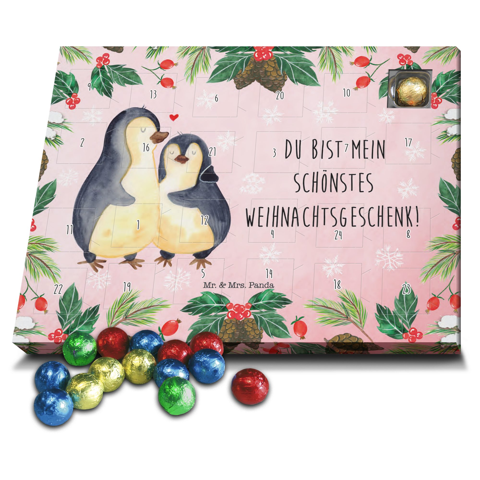 Mr. & Mrs. Panda Adventskalender Pinguin Weihnachtsgeschenk - Weiß - Schoko Adventskalender, Weihnacht (1-tlg)