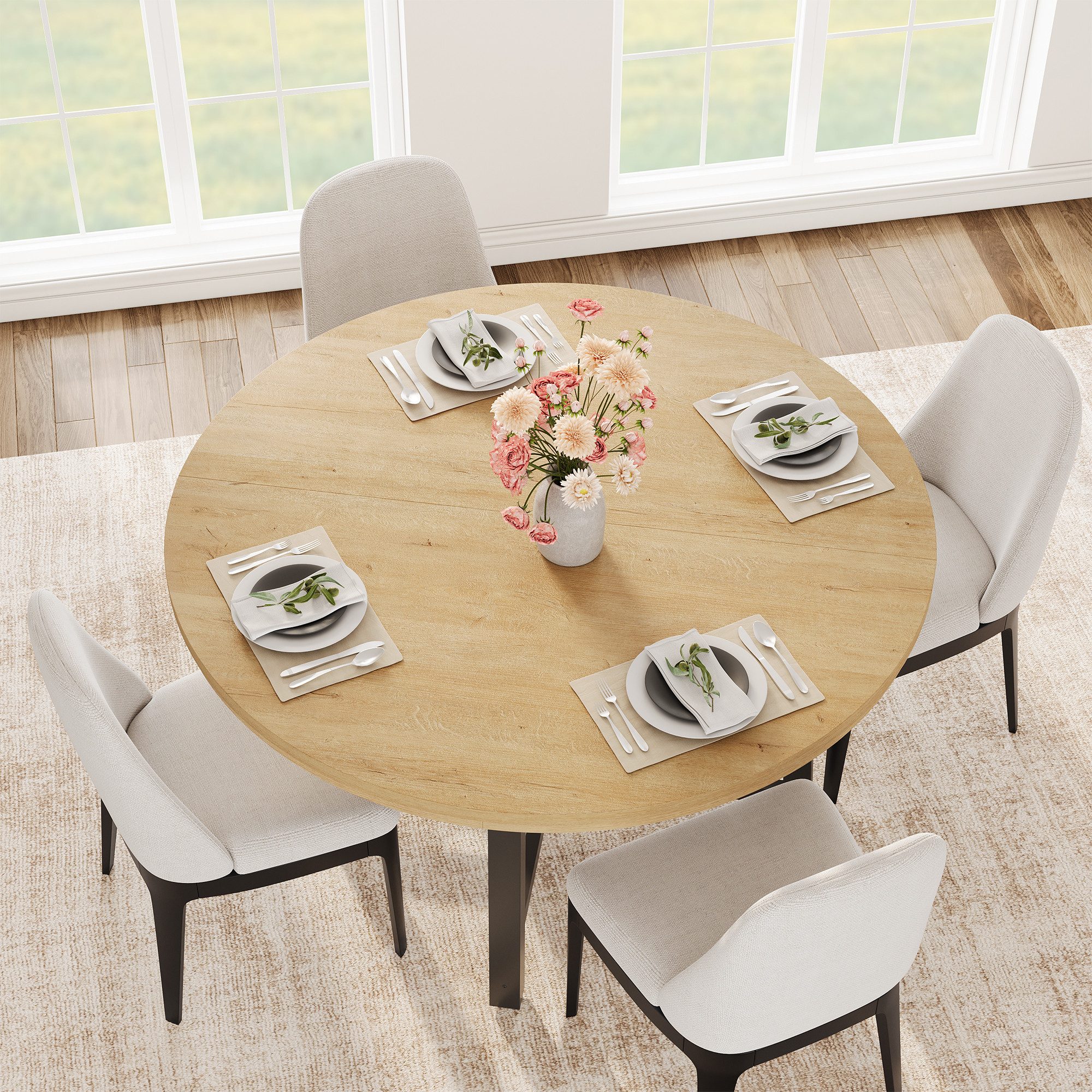 GarveeMore Esstisch Runder Esstisch Wohnzimmertisch Baumkantentisch Gartentisch (1-St., 1 Tisch), Moderner runder Küchentisch 119 cm Durchmesser für 4-6 Personen
