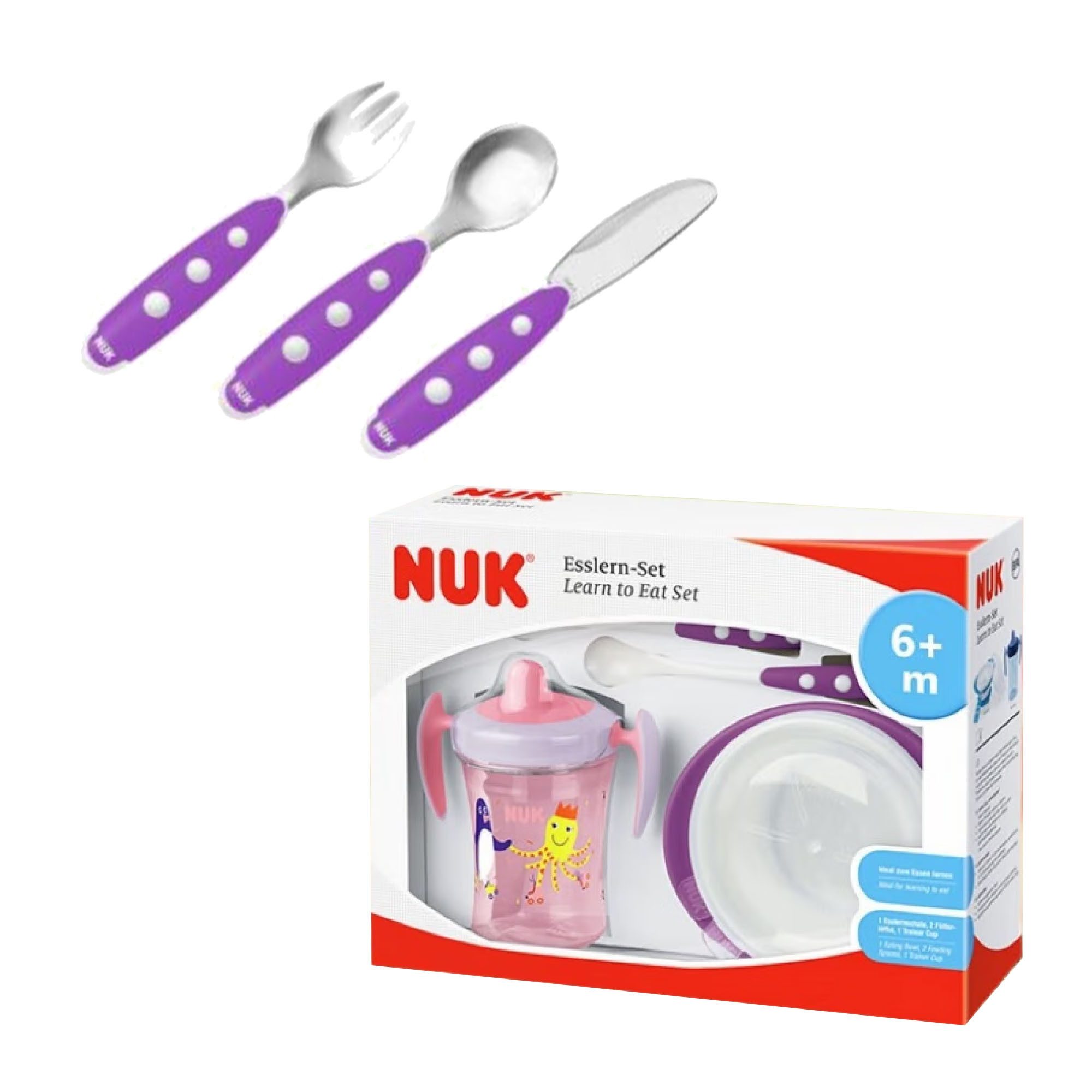 Kindergeschirr-Set NUK Kinder Esslern-Set mit Edelstahl Besteck Vorteilset