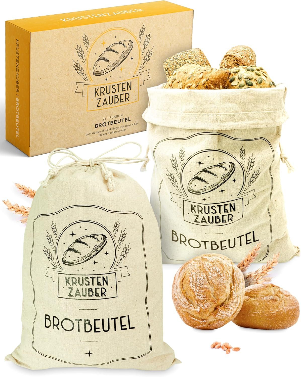 Krustenzauber Brottasche Leinen Brotbeutel im 2er oder 3er Set zur Brotaufbewahrung, (2-tlg)