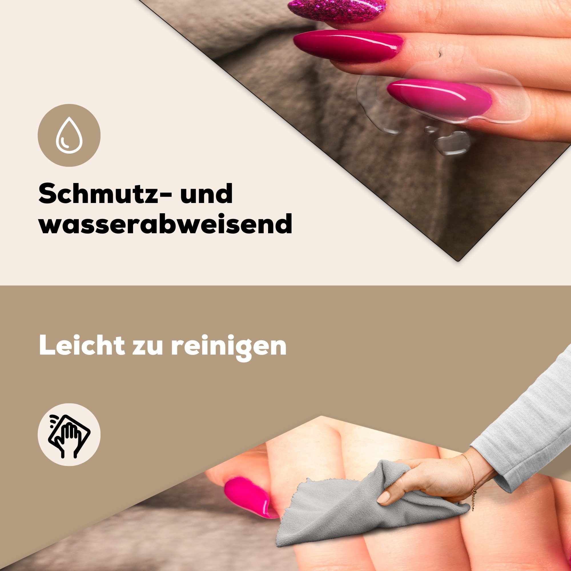 mit Nägeln, küche Vinyl, Herdblende-/Abdeckplatte Ceranfeldabdeckung, MuchoWow (1 für cm, Frau 78x78 Arbeitsplatte tlg), rosa