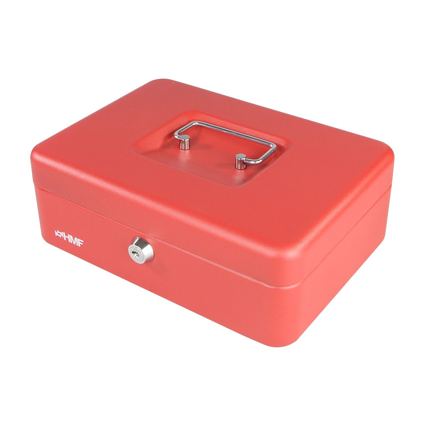 HMF Geldkassette Abschließbare rot mit Schlüssel, cm mit Geldbox 25x18x9,5 Münzeinsatz, Bargeldkasse robuste