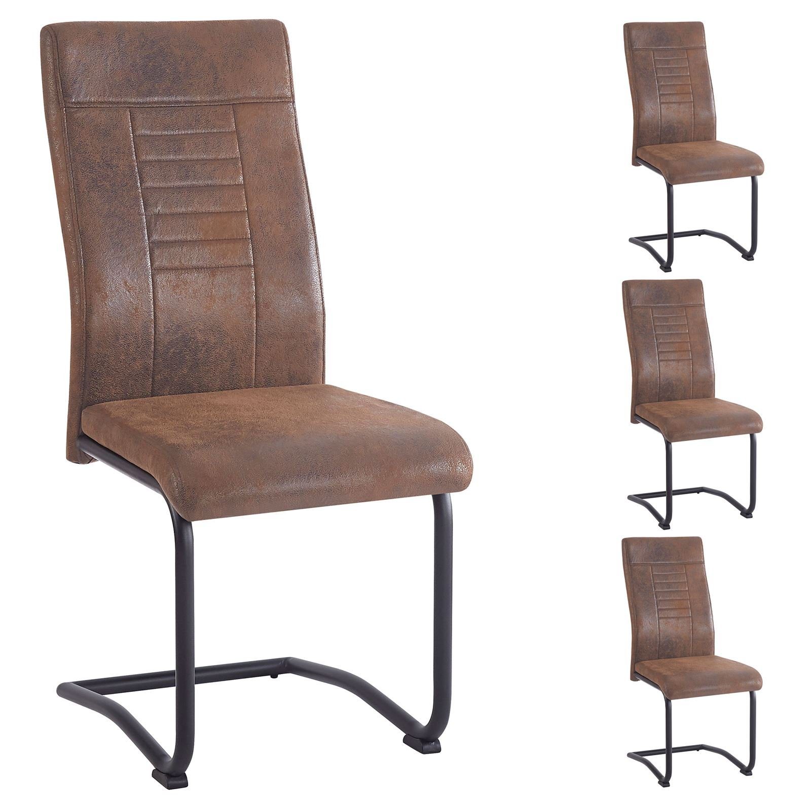CARO-Möbel Esszimmerstuhl ALBA (4 St), Küchen Schwingstuhl Stoffbezug gepolstert mit Metallgestell Vintage